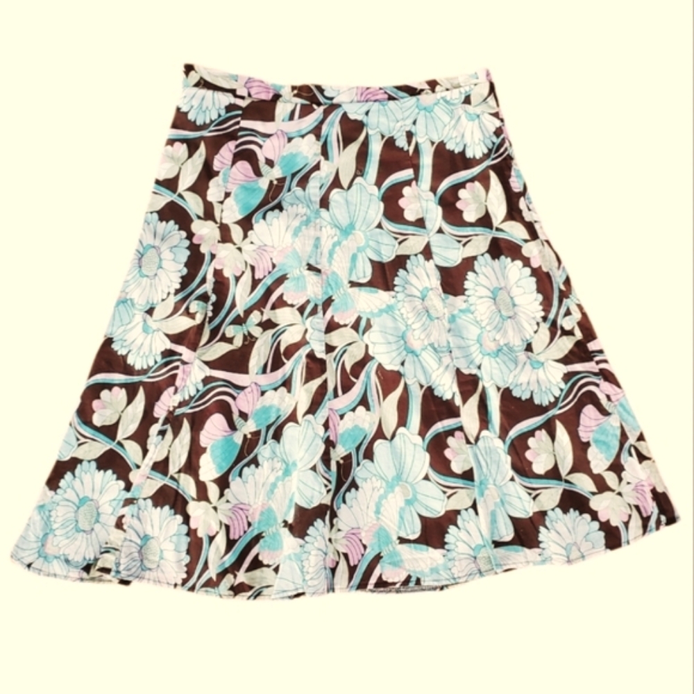 A Byer Cotton Midi Skirt Pastel Blue Pink & Brown Size 7 Juniors